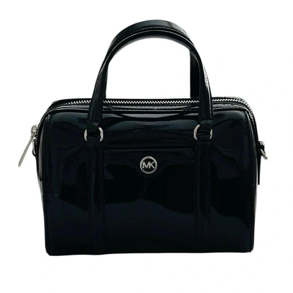 Michael Kors Jet Set small black patent duffel crossbody bag $328 NWT